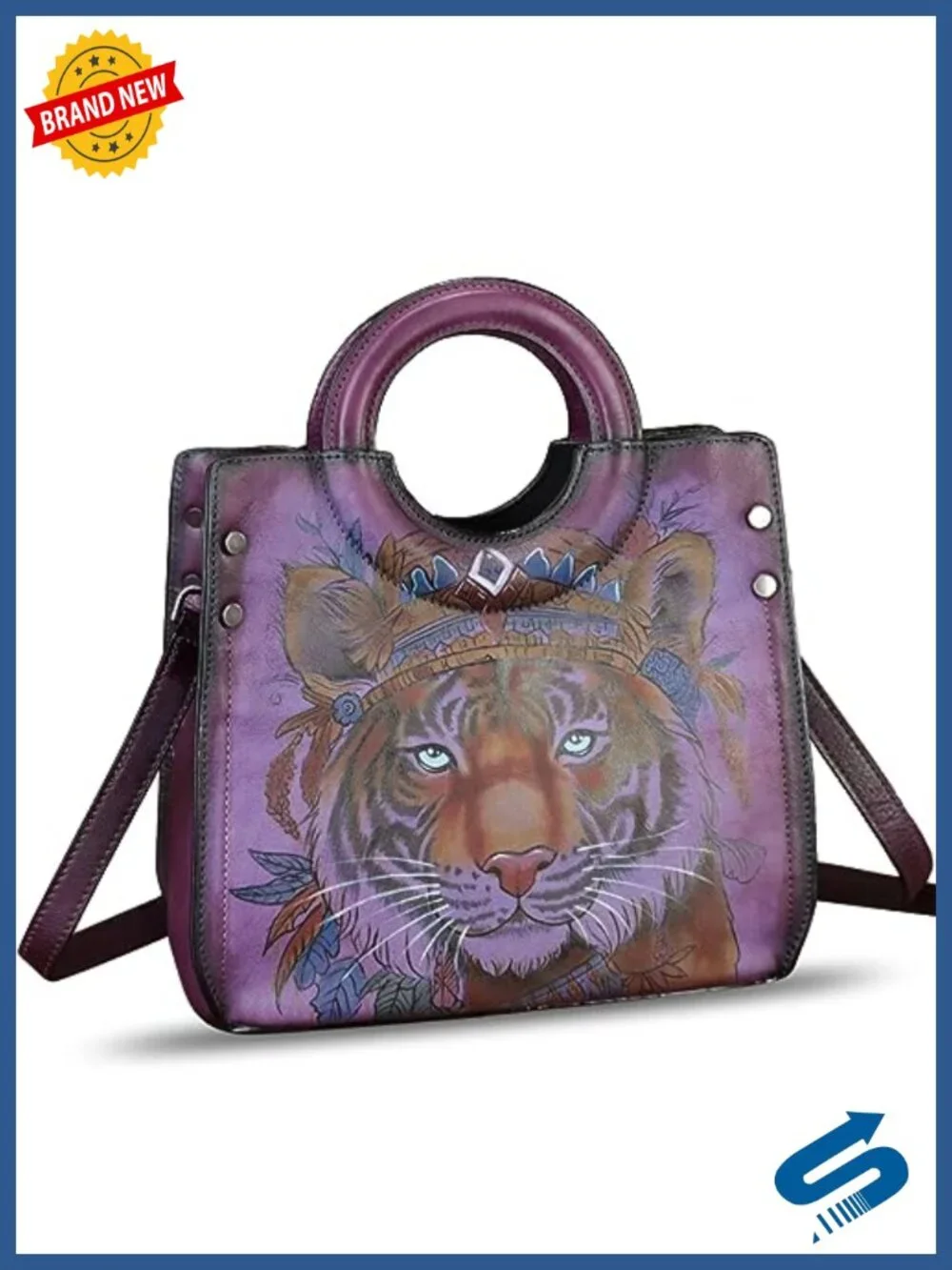 Genuine Leather Hand Painted Tote Bag Handmade Purse Crossbody Work Satchel